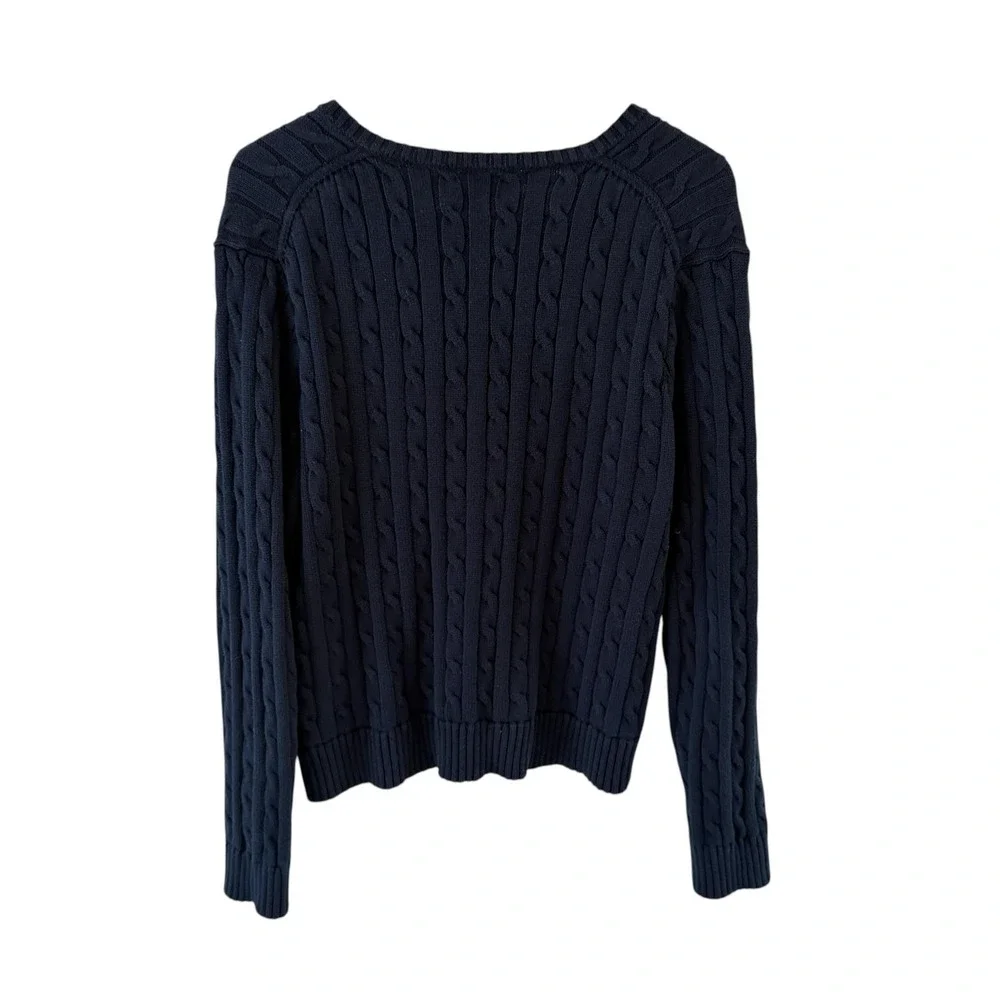 Polo Ralph Lauren Cable Knit Sweater Mens 2XL (Fits M) Navy V Neck Preppy
